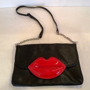 Vintage Rara Avis by Iris Apfel Shoulder Bag/Clutch - Black with Red Vinyl Lips.